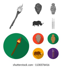 Primitive, woman, man, cattle .Stone age set collection icons in monochrome,flat style vector symbol stock illustration web.