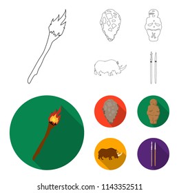 Primitive, woman, man, cattle .Stone age set collection icons in outline,flat style vector symbol stock illustration web.