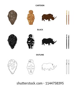 Primitive, woman, man, cattle .Stone age set collection icons in cartoon,black,outline style vector symbol stock illustration web.