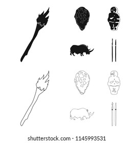 Primitive, woman, man, cattle .Stone age set collection icons in black,outline style vector symbol stock illustration web.