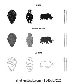 Primitive, woman, man, cattle .Stone age set collection icons in black,monochrome,outline style vector symbol stock illustration web.