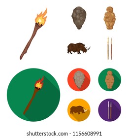 Primitive, woman, man, cattle .Stone age set collection icons in cartoon,flat style vector symbol stock illustration web.
