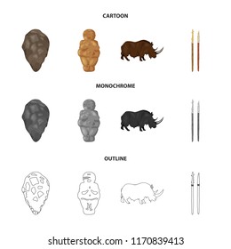 Primitive, woman, man, cattle .Stone age set collection icons in cartoon,outline,monochrome style vector symbol stock illustration web.