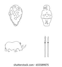 Primitive, woman, man, cattle .Stone age set collection icons in outline style vector symbol stock illustration web.