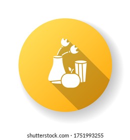 Primitivismus gelbe flache Design lange Schatten-Glyph-Symbol. Vase- und Obstmalerei im minimalistischen Stil. Westliche moderne kulturelle Bewegung. Stillleben. Silhouette RGB Farbillustration