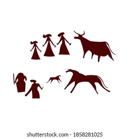 primordial drawing activity of hunting animal vector illustration 