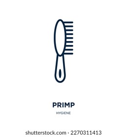 ícono de primp de la colección de higiene. Cepa lineal delgada, higiene, icono de contorno de belleza aislado en fondo blanco. Signo de primp vectorial de línea, símbolo para web y móvil