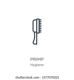 Primp icon. Thin linear primp outline icon isolated on white background from hygiene collection. Line vector sign, symbol for web and mobile