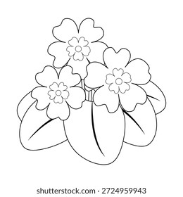 Primrose aislado en un fondo blanco. Dibujo de contorno. Icono lineal, Ilustración vectorial, página para colorear. Flor de primavera temprana, tema de Pascua.