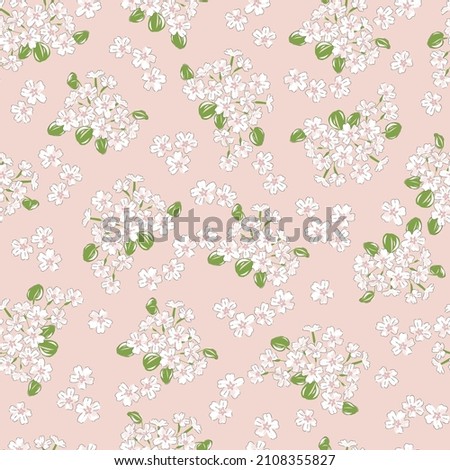 Primrose Spring Garden flower hand drawn vector seamless pattern. Vintage Romantic Liberty inspired Petite floral ditsy print. Bloomy calico pink background for fashion fabric or home textile