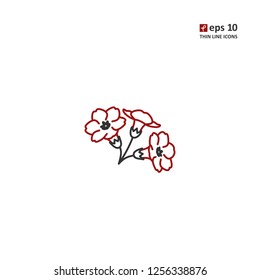 Primrose - vector thin line icon on white background. Symbol for web, infographics, print design and mobile UX/UI kit. Vector illustration, EPS10.