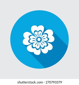 Primula flower icons. Spring flowers. Floral symbol. Round circle flat icon with long shadow. May be used in cuisine. Vector isolated.