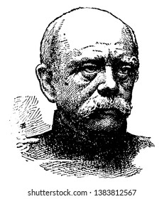 Prince Bismarck, 1815-1898, he was the first chancellor of the German empire from 1871 to 1890, and minister president of Prussia, vintage line drawing or engraving illustration