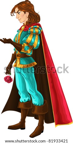 Prince in blue and gold with rose