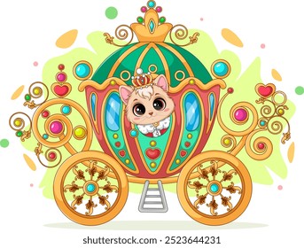 Prince Cat Inside Royal Carriage. Vector Illustration