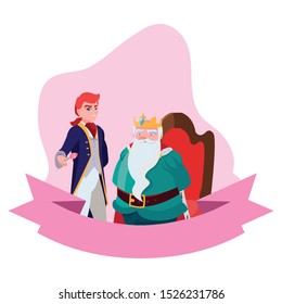 prince charming with king on throne characters vector illustration design