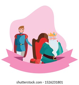 prince charming with king on throne characters vector illustration design