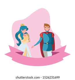 prince charming and princess of tales characters vector illustration design