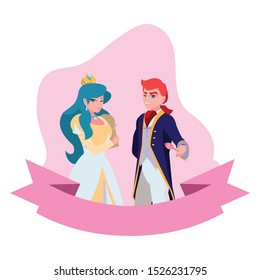 prince charming and princess of tales characters vector illustration design