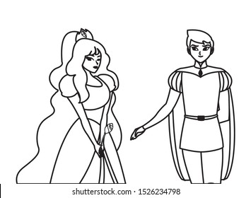 prince charming and princess of tales characters vector illustration design