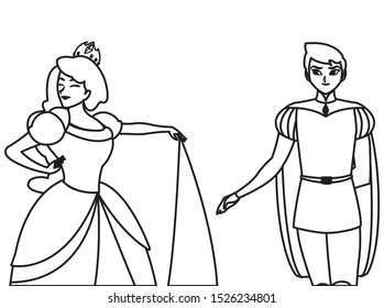 prince charming and princess of tales characters vector illustration design