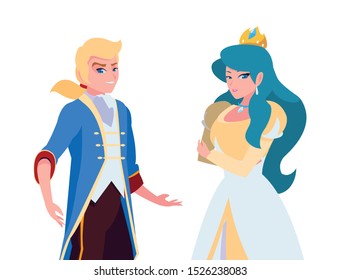 prince charming and princess of tales characters vector illustration design