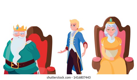 prince charming with queen and king on throne characters