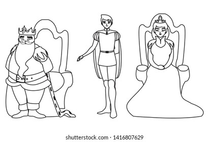 prince charming with queen and king on throne characters