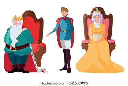 prince charming with queen and king on throne characters