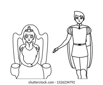 prince charming with queen on throne characters vector illustration design