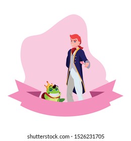 prince charming and toad of tales characters vector illustration design