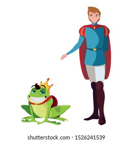 prince charming and toad of tales characters vector illustration design