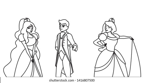 prince charming and two princess of tales characters
