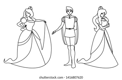 prince charming and two princess of tales characters