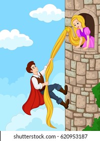 Prince climbing tower using long hair