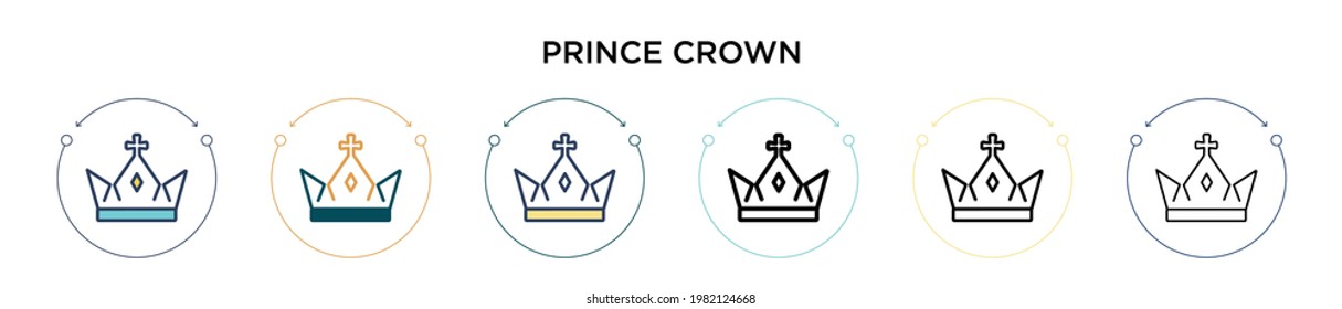 Prince crown icon in filled, thin line, outline and stroke style. Vector illustration of two colored and black prince crown vector icons designs can be used for mobile, ui, web