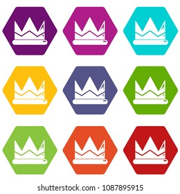 Prince crown icons 9 set coloful isolated on white for web