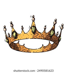 prince crown queen dibujo a mano. símbolo oro, conjunto de oro, aislado reino prince crown reina boceto de Vector. ilustración de color aislado