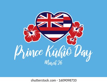 Prince Kūhiō Day vector. Hawaii flag heart shape vector. Hawaiian background with hibiscus. Important day