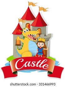Prince and dragon at the castle illustration