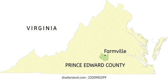 Prince Edward County and town of Farmville location on Virginia state map