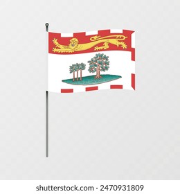 Prince Edward Island province flag on flagpole. Vector illustration.