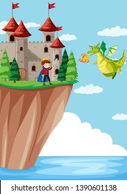 prince fighting dragon scene illustration