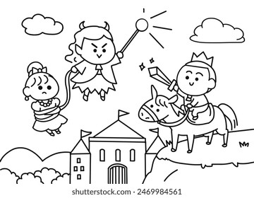 The prince is fighting with the witch.