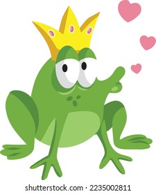 
Prince Frog Character Sending Kisses Vector Cartoon Illustration. True love concept for Valentine’s Day postcard design
