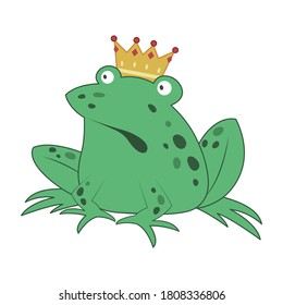 Prince frog wearing crown vector illustration cartoon isolated on white background. Prince frog fairy tale illustration cartoon. Halloween cursed frog. 