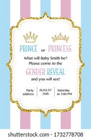 ¿Príncipe o Princesa? Diseño vectorial de la tarjeta de invitación de fiesta