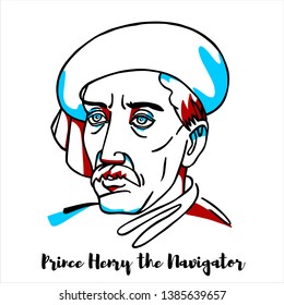 Prince Henry The Navigator Engraved Vector Portrait With Ink Contours. Portuguese Empire Maritime Discoverer And Maritime Expansion.