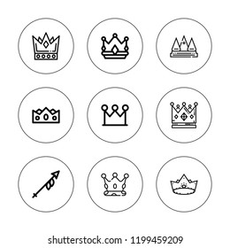 Prince icon set. collection of 9 outline prince icons with crown icons. editable icons.
