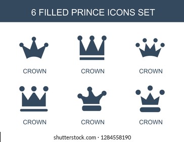 prince icons. Trendy 6 prince icons. Contain icons such as Crown, crown. prince icon for web and mobile.